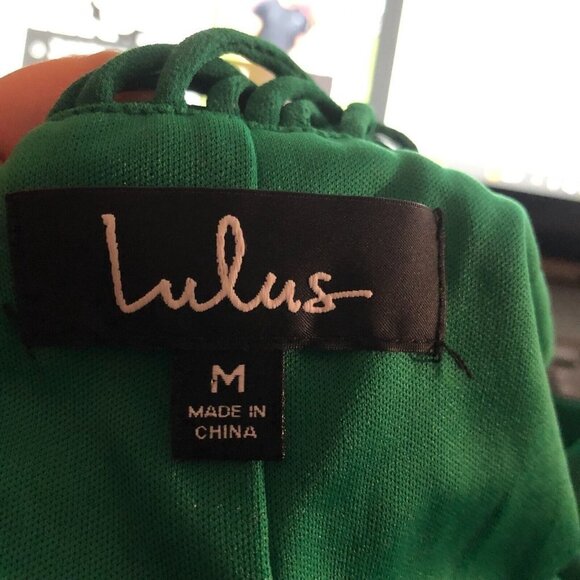 Lulus Tell Me Green Swing Dress Caged Apron Neckline Cocktail Mini Womens Sz M - Picture 12 of 12